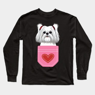 Fluffy Cute Crusty White Dog of Maltese Shih Tzu Long Sleeve T-Shirt